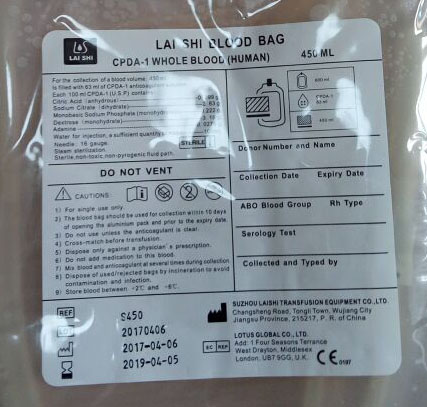 blood bag label
